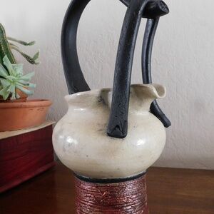 Raku Studio Pottery Hand Crafted Artist Signed Vase Pitcher